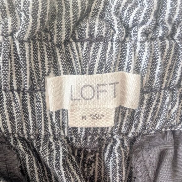 Loft Paperbag Pull On Pants Striped Linen Belted Size Medium - Picture 8 of 9